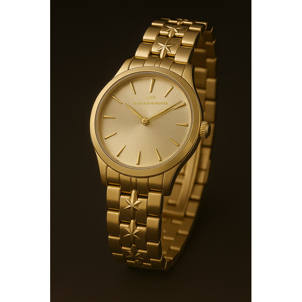Sovereign Étoile Lumière luxury gold watch with sunray dial and star-link bracelet