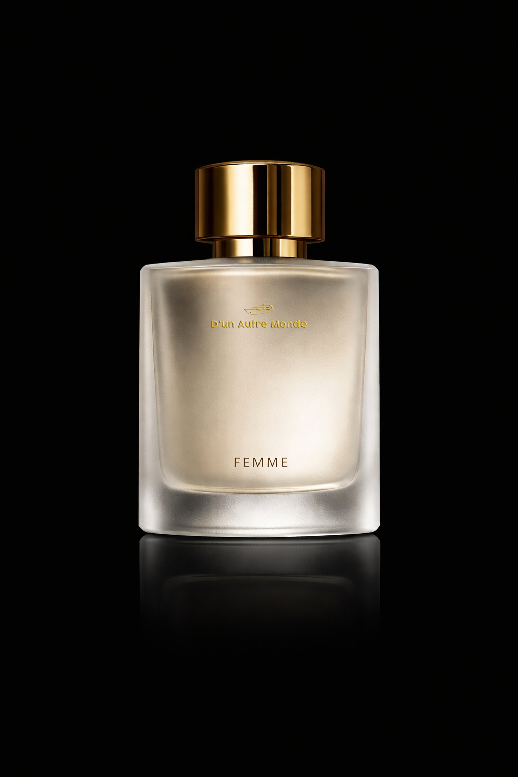 Femme Fragrance bottle with soft light, embodying balance and quiet strength.